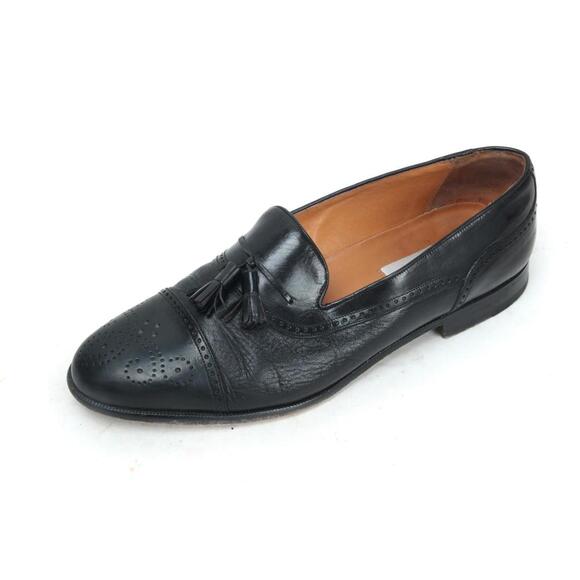 Mezlan Havana Black Leather Wingtip Tassel Loafers Men's US 10